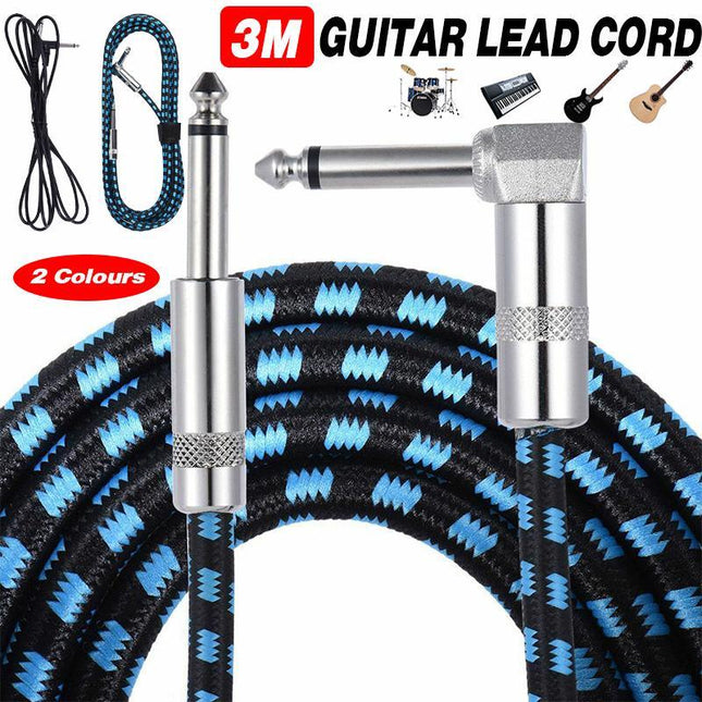 3M & 5M Electric Guitar Amp Cable Lead Instrument Audio 6.35mm 1/4" Male M/M - Aimall