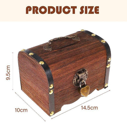 Wooden Treasure Chest Retro Money Storage Box Case Coin Piggy Bank Organizer - Aimall