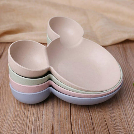 4PCS Wheat Straw Tableware Set Anti Fall Bowls Children Dish Dinner Plate Bowl