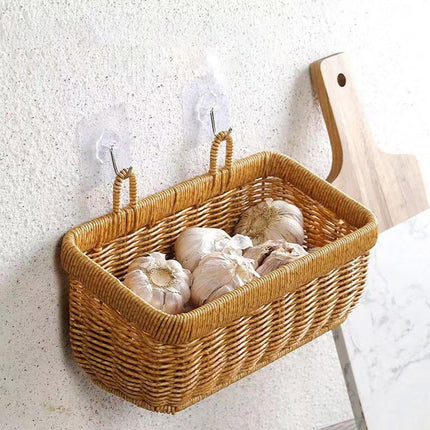 Wall-Mounted Rattan Style Hanging Storage Basket Kitchen Vegetable Fruit Basket