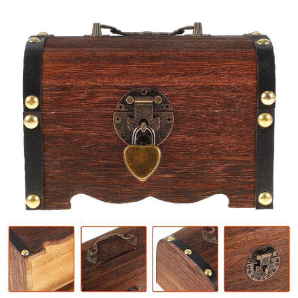 Wooden Treasure Chest Retro Money Storage Box Case Coin Piggy Bank Organizer - Aimall