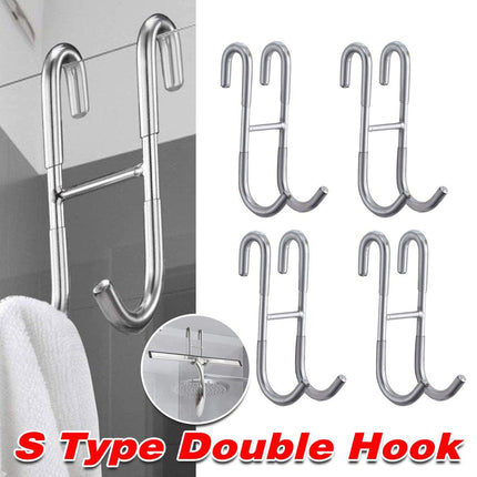 4PCS Stainless Steel S-Type Double Hooks for Kitchen Bathroom Closet Hanging