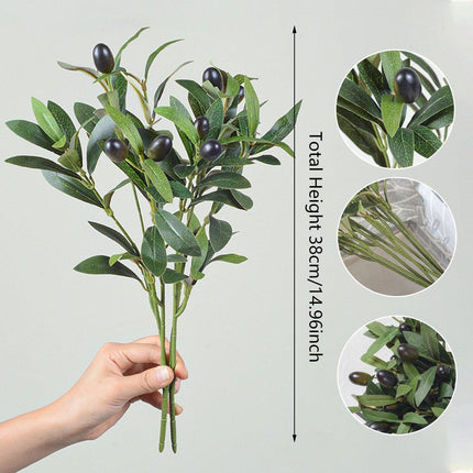 5PCS Artificial Olive Branch Greenery Fake Olive Leave with Fruit for Home Decor