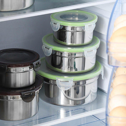 3PCS Stainless Steel Sealed Crisper Storage Box with Lid Round Food Lunch Box