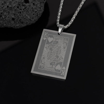 King of Hearts Poker Necklace Stainless Steel Pendant for Men Fashion Jewelry