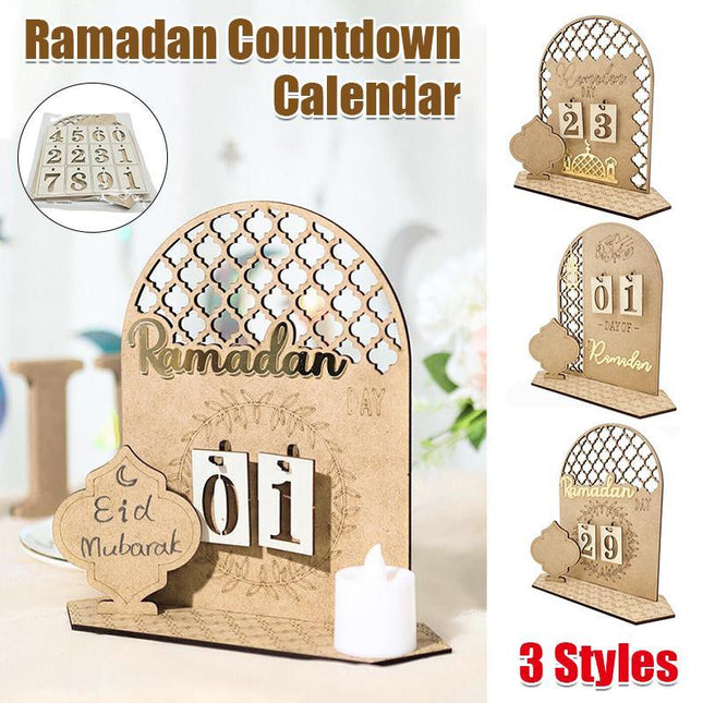 Wooden Eid Ramadan Countdown Calendar Ornament DIY Wood Crafts Party Decor #T Aimall