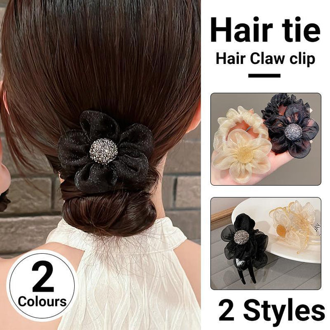 Women Gauze Flower hairband Mesh Bow Hair Claw Hair Grab Clip Hair Accessories - Aimall