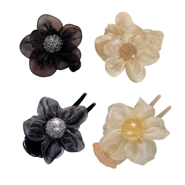 Women Gauze Flower hairband Mesh Bow Hair Claw Hair Grab Clip Hair Accessories - Aimall