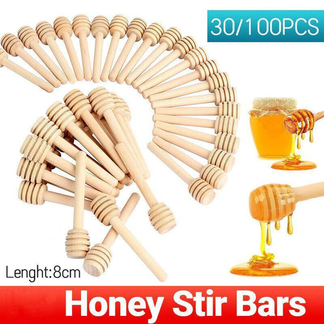 30PCS Mini Wooden Honey Dipper Stick for Honey Jar Dispense Drizzle Party Favors - Aimall