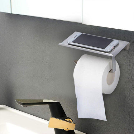 304 Stainless Steel Toilet Paper Holder Non-perforated Roll with Phone Rack