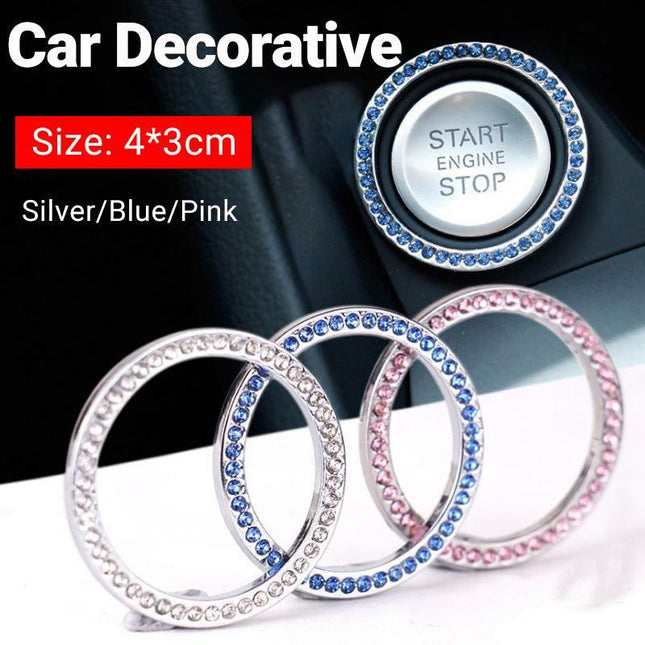 1x Silver Car SUV Decorative Button Start Switch Diamond Ring Auto Accessories - Aimall
