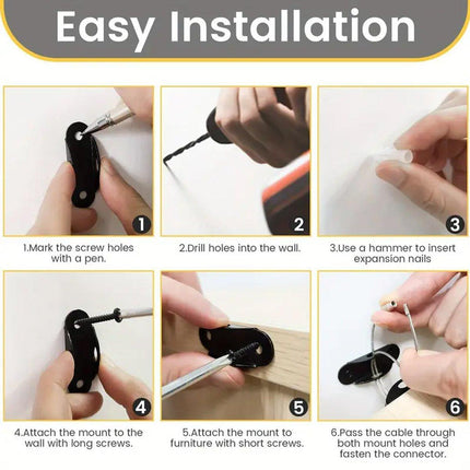 10 Sets Furniture Anti-Tip Wall Straps Kit for Bookshelf Dresser Cabinet