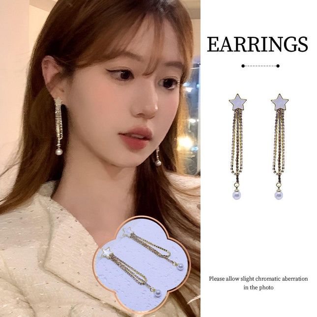 Star Pearl Tassel Earrings Dangle Design Fashion Jewellery Women Accessories