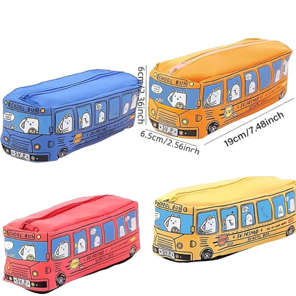 4PCS Large Capacity Cartoon Bus Pencil Case Stationery Storage Bag for School or Gifts