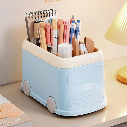 Cartoon Desktop Pen Holder Multi-Compartment Stationery Organizer Storage Box