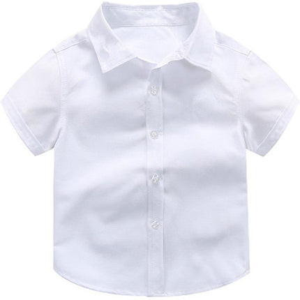 Boys Children's Kids White Short Sleeve School Shirt Open Neck With Lay Back Collar - Aimall