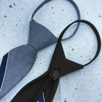 Men's zipper tie Fashion Pattern Striped Cotton Tie Preppy Student Slim Necktie - Aimall
