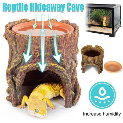 Tree Stump Reptile Cave Lizard Hide Terrarium Cave Home Decor Moisture Keeping