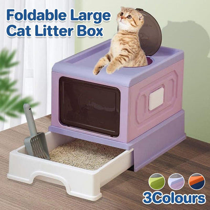 Folding Enclosed Cat Litter Box Foldable Drawer Toilet Anti-Splash Pet Supplies