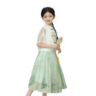 Traditional Chinese Style Girls Hanfu Vest Cardigan and Skirt Set for Costume