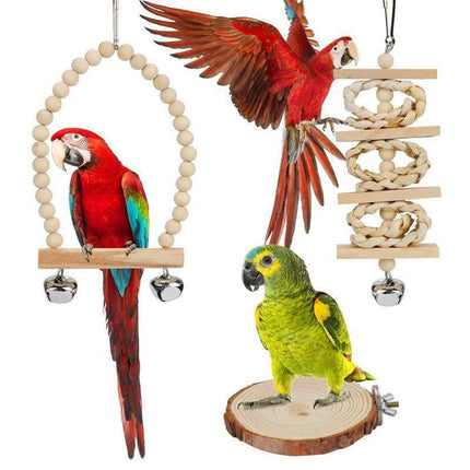 17PCS Bird Toys Parrot Swing Toys Chewing Hanging Bell Cockatiel Cage Toy Set - Aimall