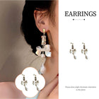 Sweet White Bow Long Earrings for Girls Elegant Fashion Dangle Jewelry Gift