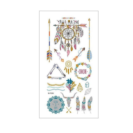 Women Lady Metallic gold silver color boho arm Body Temporary Tattoo Sticker Art - Aimall