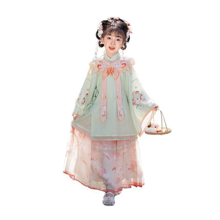 Girl Hanfu Dress Embroidered Floral Tang Suit Chinese Traditional Princess Sweet - Aimall