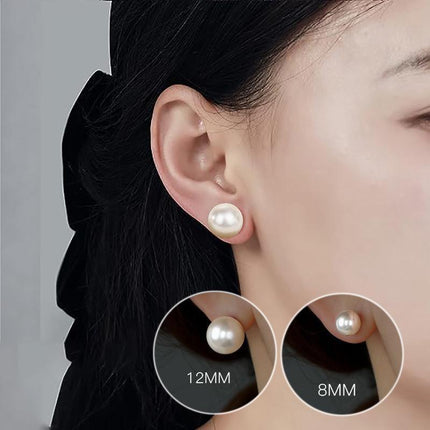 Delicate 925 Sterling Silver 8,10,12,14mm Natural Freshwater Pearl Stud Earrings - Aimall