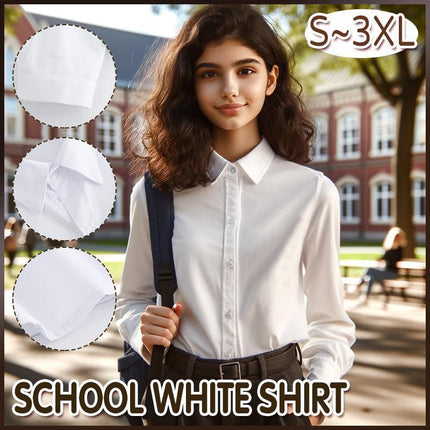Ladies Womens Plain Long Sleeve Work Shirt Collar Office Formal Blouse Easy Care - Aimall