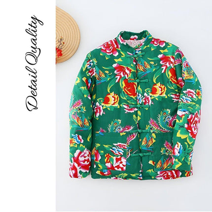 Winter Northeast Big Flower Ethnic Style Loose Peony Big Flower Cotton Coat Warm