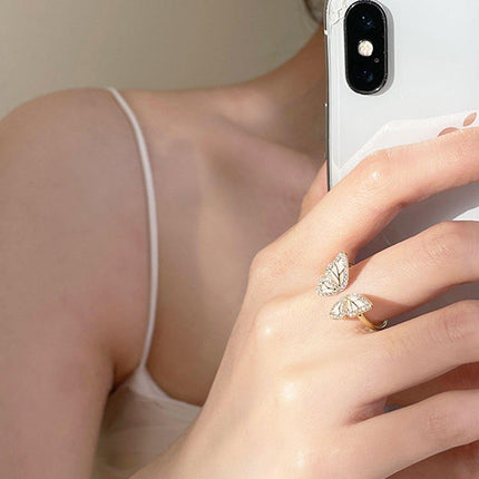 2pcs Butterfly Opening Ring Elegant Temperament Gentle Design Jewelry for Women