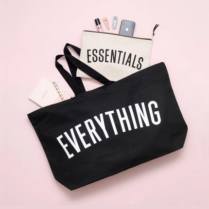 Large Canvas Black Tote Bag Reusable Shoulder Shopping Travel Bag