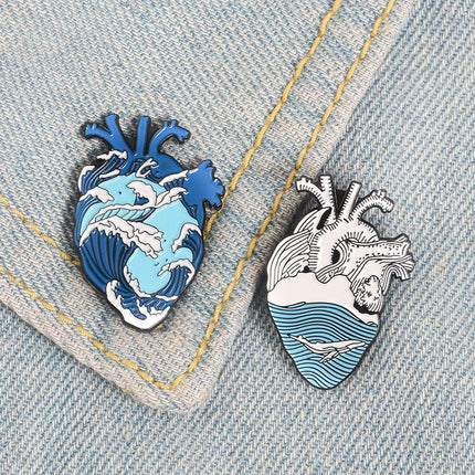 Rough Seas and Calm Seas Heart Brooch Ocean Inspired Jewellery Pin Fashion