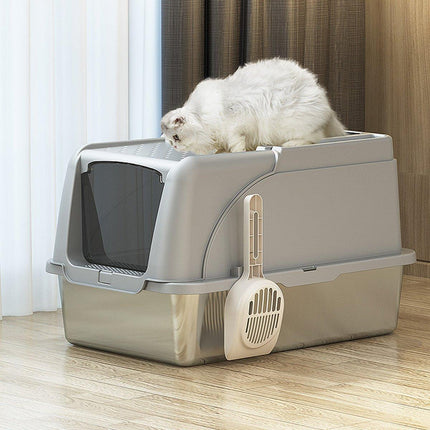 Durable Stainless Steel Cat Litter Box Pan Pet Toilet Odor Control Tray Large