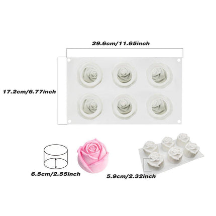 Valentines Day Rose Silicone Cake Mold 6 Cavity DIY Chocolate Baking Tool
