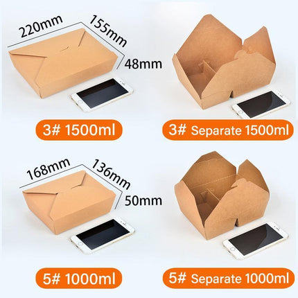 Kraft Brown Noodle Food Lunch Box Flat Deli Takeaway Disposable Container 200PCS - Aimall