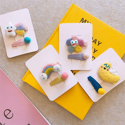 Cute Rainbow Moon Hairpin with Fabric Felt Ball Fashion Hair Accessories Gift