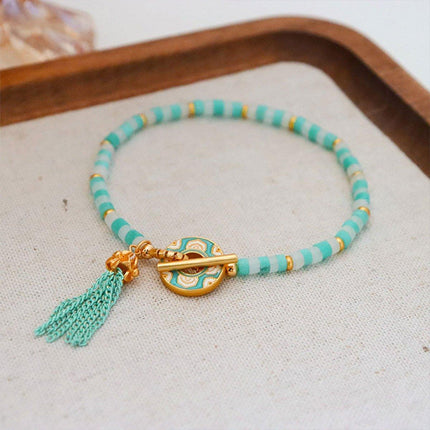 New Chinese Fashion Blue Beaded Bracelet Fringe Simple Elegant Jewelry