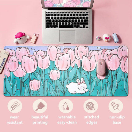 Flower Mouse Pad Oversized Keyboard Desk Pad for Office and Study Work Area