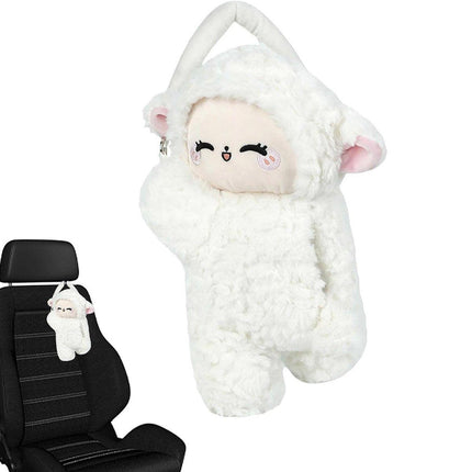 Car Tissue Box Multifunctional Hanging Drawer Box Cartoon Plush Sheep Design