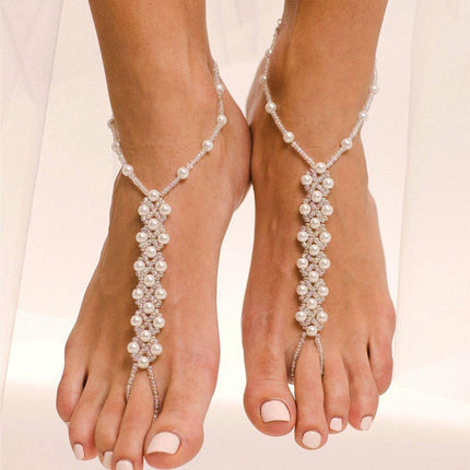 Womens Braided Anklet with Imitation Pearls Adjustable Fashion Anklet Jewelry