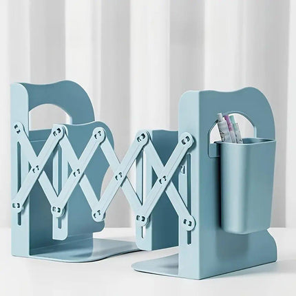 Adjustable Desktop Bookshelf Organizer With Pen Holder Folding Book Storage Rack
