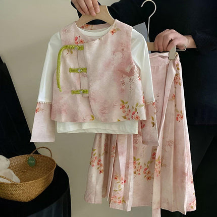 Girls Hanfu Dress Spring Traditional Chinese Outfit Colourful Skirt