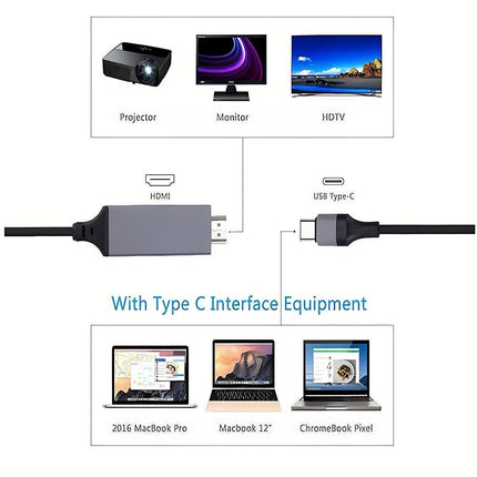2M USB C Type-C to HDMI Digital TV Adapter Cable For Android Mobile Phone Tablet