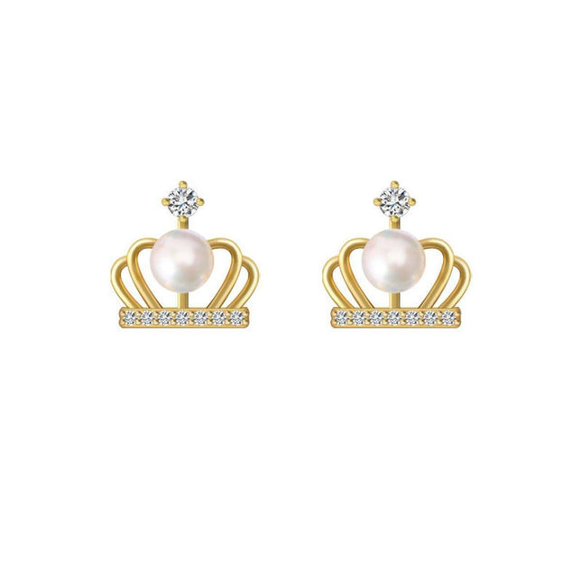 Luxury Crown Imitation Pearl Earrings 5-6mm Needle Studs Elegant Fashion Jewelry
