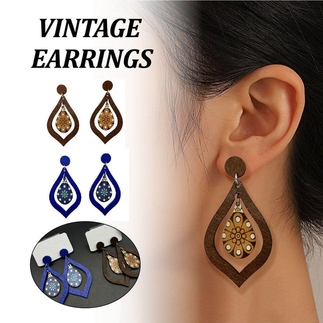 Vintage Wooden Drop Earrings Long Style Boho Chic Jewelry for Women Gift Idea