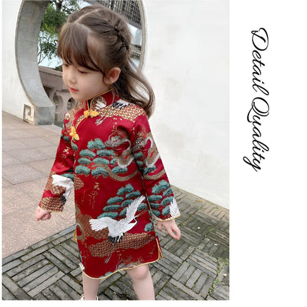 Girls Traditional Chinese Dress Cheongsam Qipao Long Sleeve Kids Fashion New - Aimall