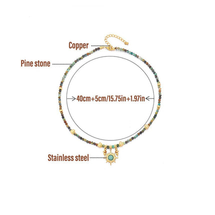 Vintage Colourful Beaded Necklace for Women with Turquoise Sun Pendant Fashion
