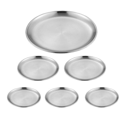 6pcs Stainless Steel Round Dinner Plate Tray Set for Home Kitchen Serving Plates